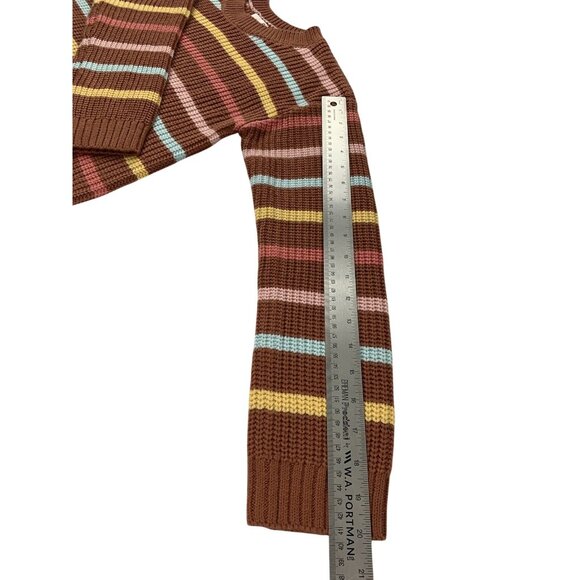 Striped Multicolor Ribbed Knit Sweater Brown Yellow Pink Blue Round Neck Medium - Picture 9 of 11